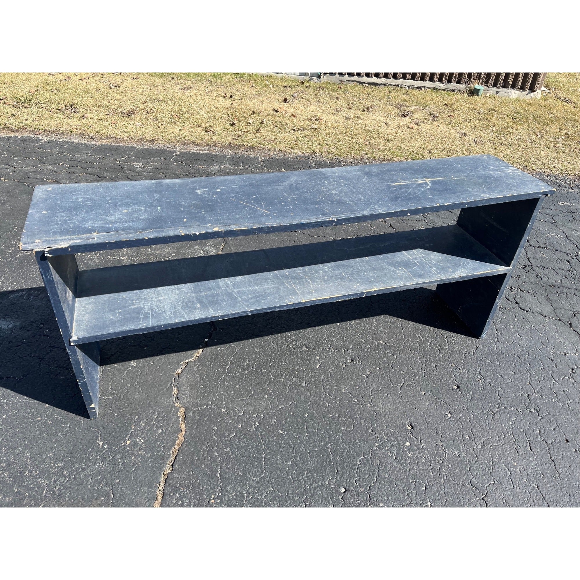 Vintage Wooden Chippy Farmhouse Two-Tier Blue Painted Bench