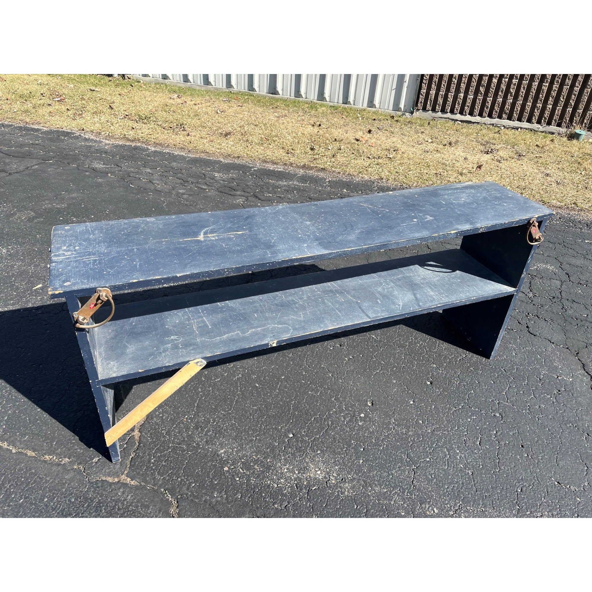 Vintage Wooden Chippy Farmhouse Two-Tier Blue Painted Bench