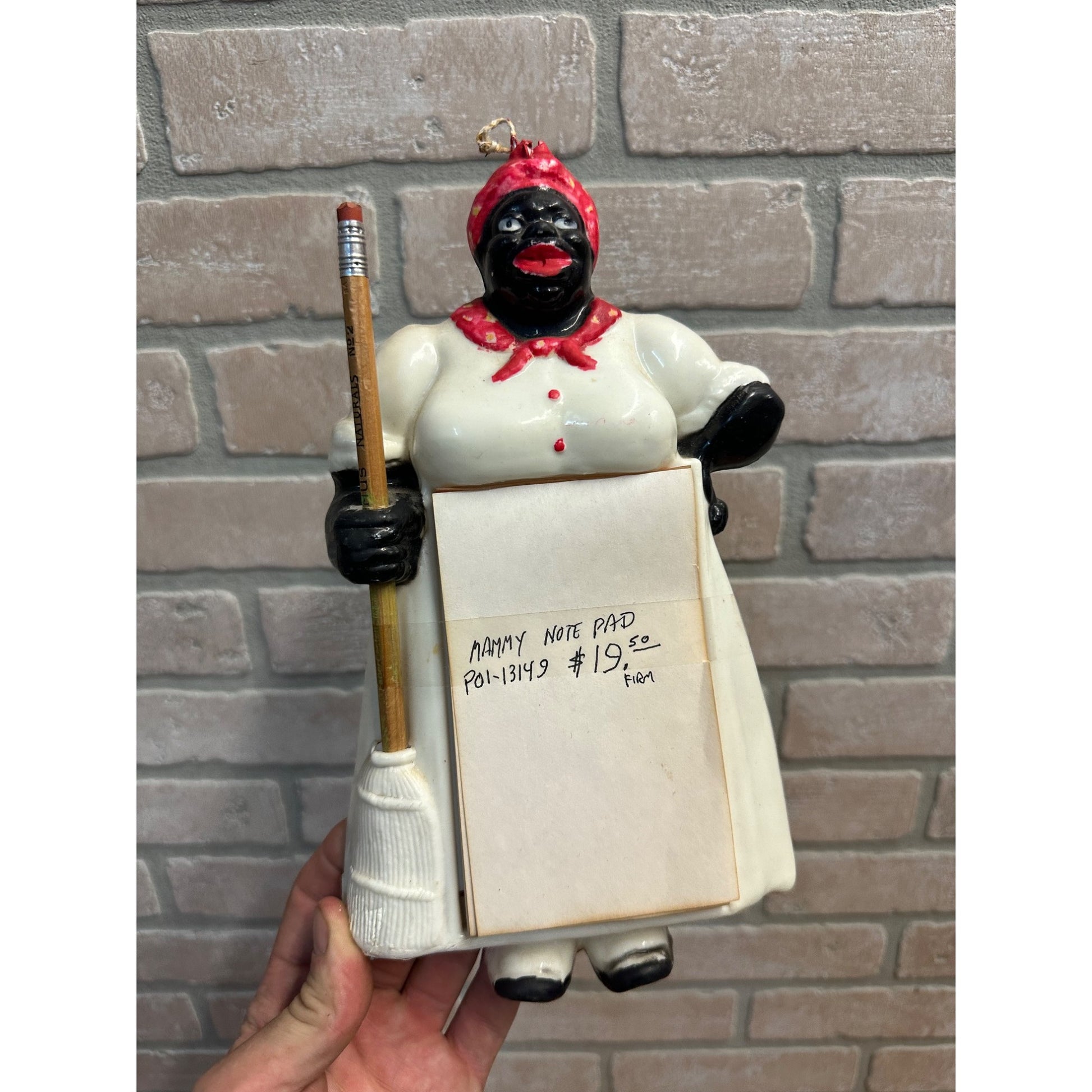 Vintage Black Americana Mammy Notepad Memo Pencil Holder Wall Decor