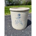 Antique circa 1896-1906 2 Gallon Red Wing Stoneware Crock Blue Cobalt Birch Leaf
