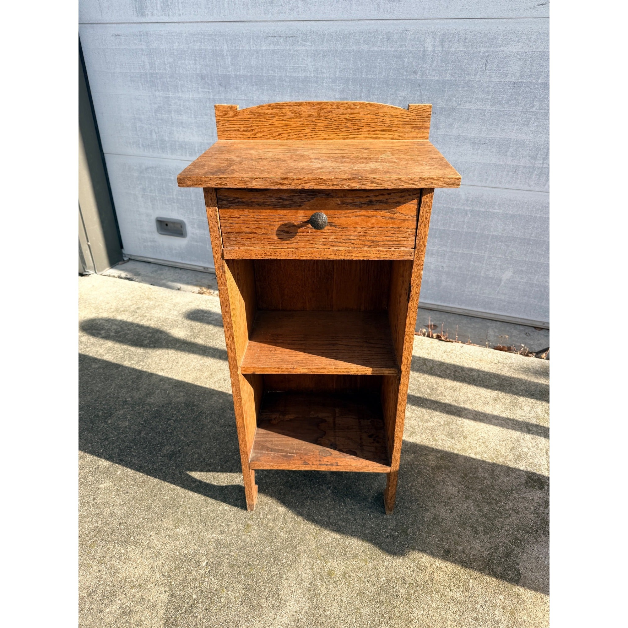 Vintage One-Drawer Oak Wooden Media Display Shelf