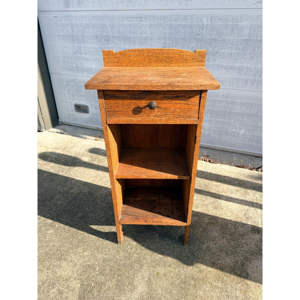 Vintage One-Drawer Oak Wooden Media Display Shelf