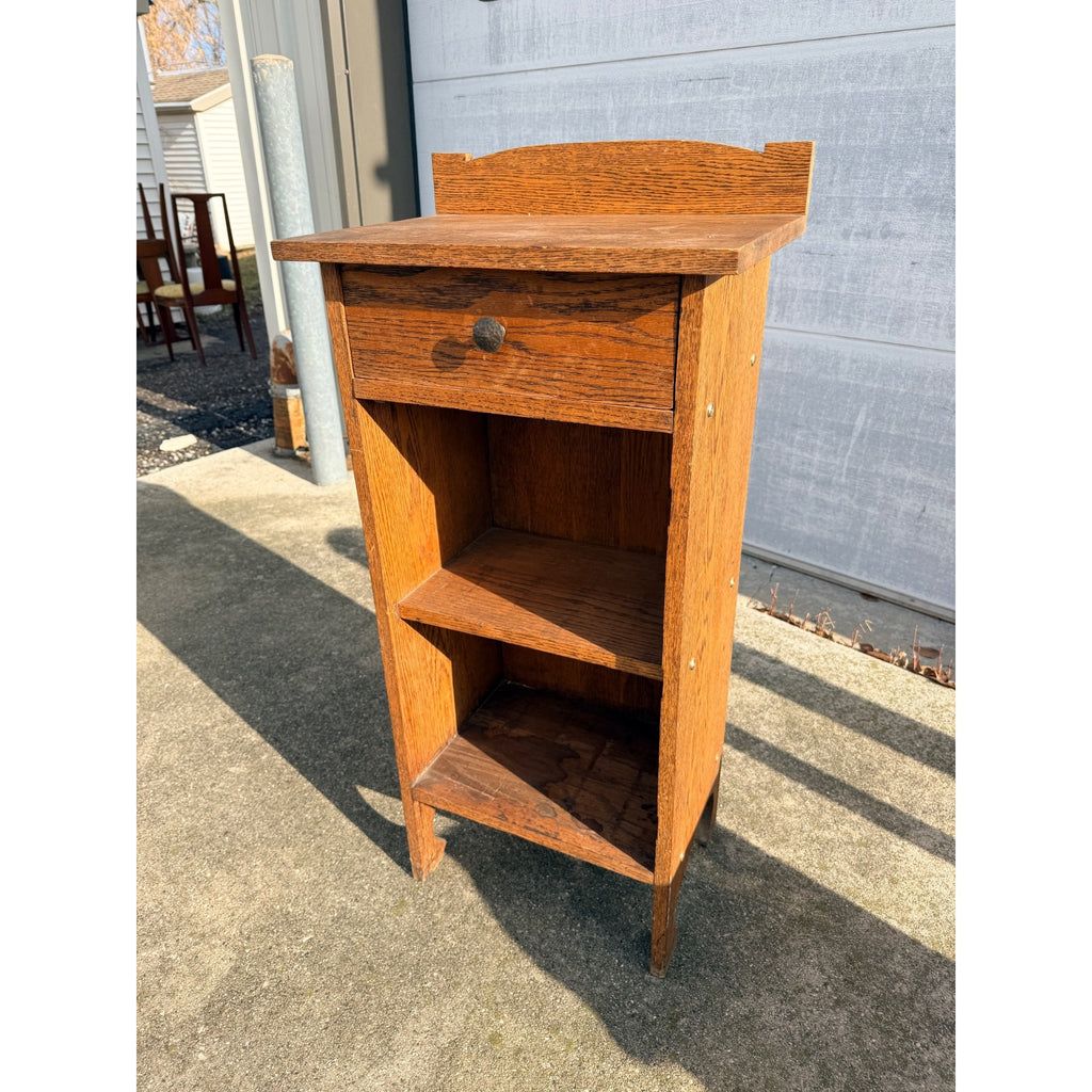 Vintage One-Drawer Oak Wooden Media Display Shelf