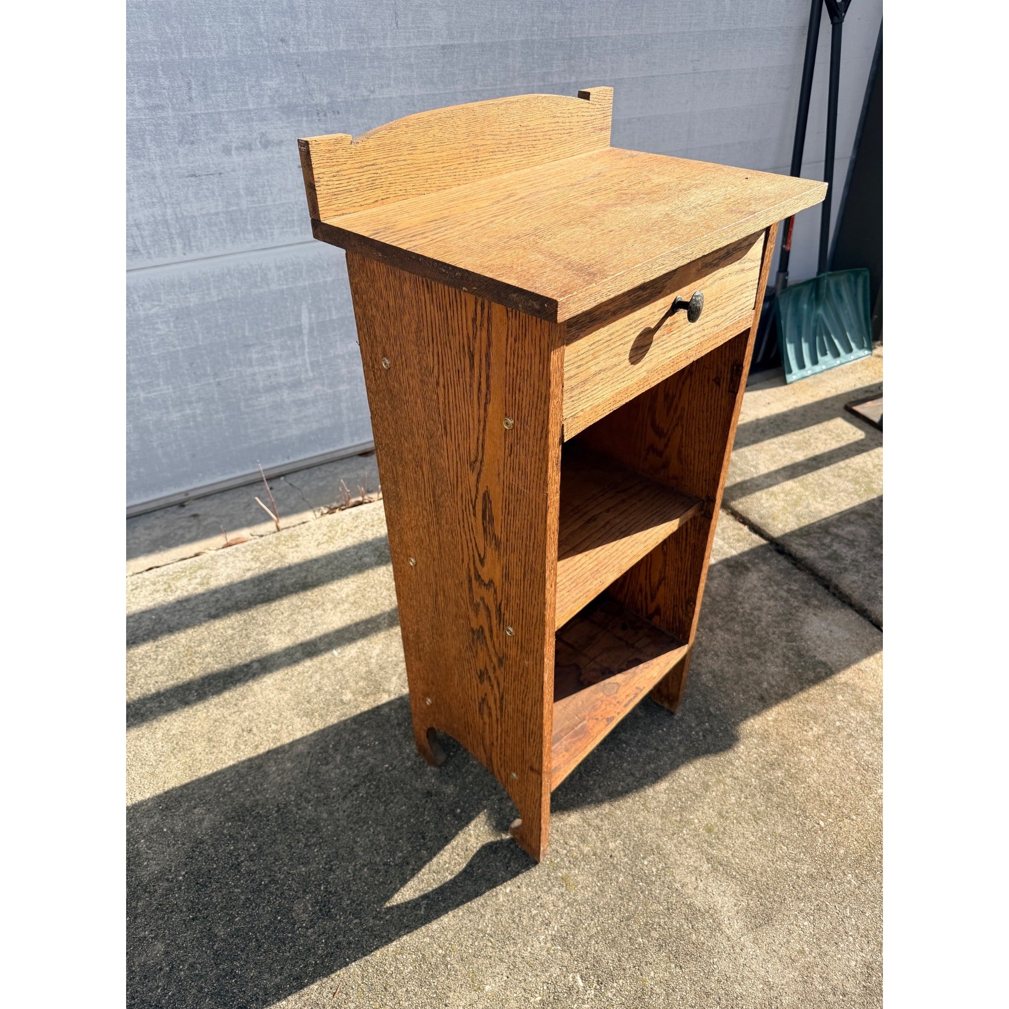 Vintage One-Drawer Oak Wooden Media Display Shelf