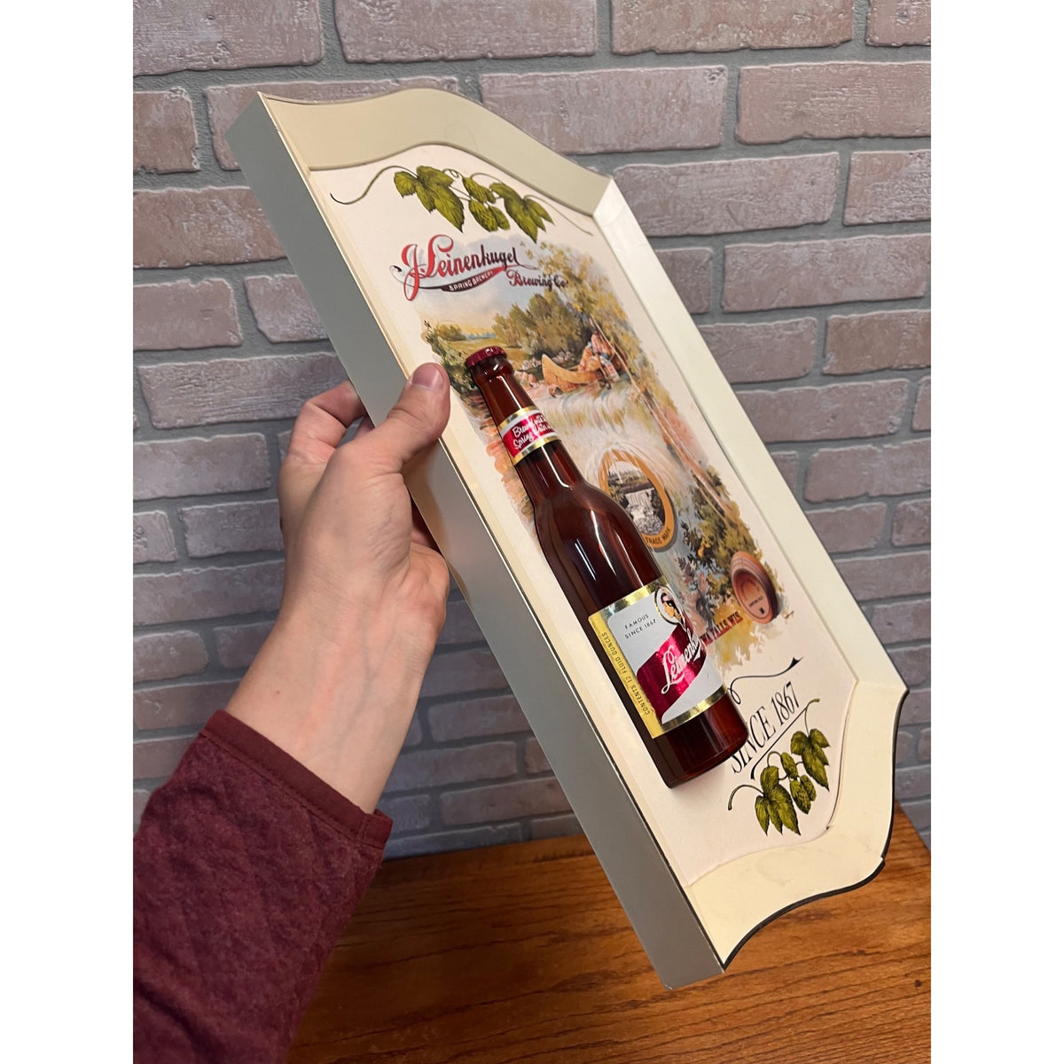 Vintage 1990s Leinenkugel Brewing Co Sign With Raised Plastic Bottle 21" x 13"