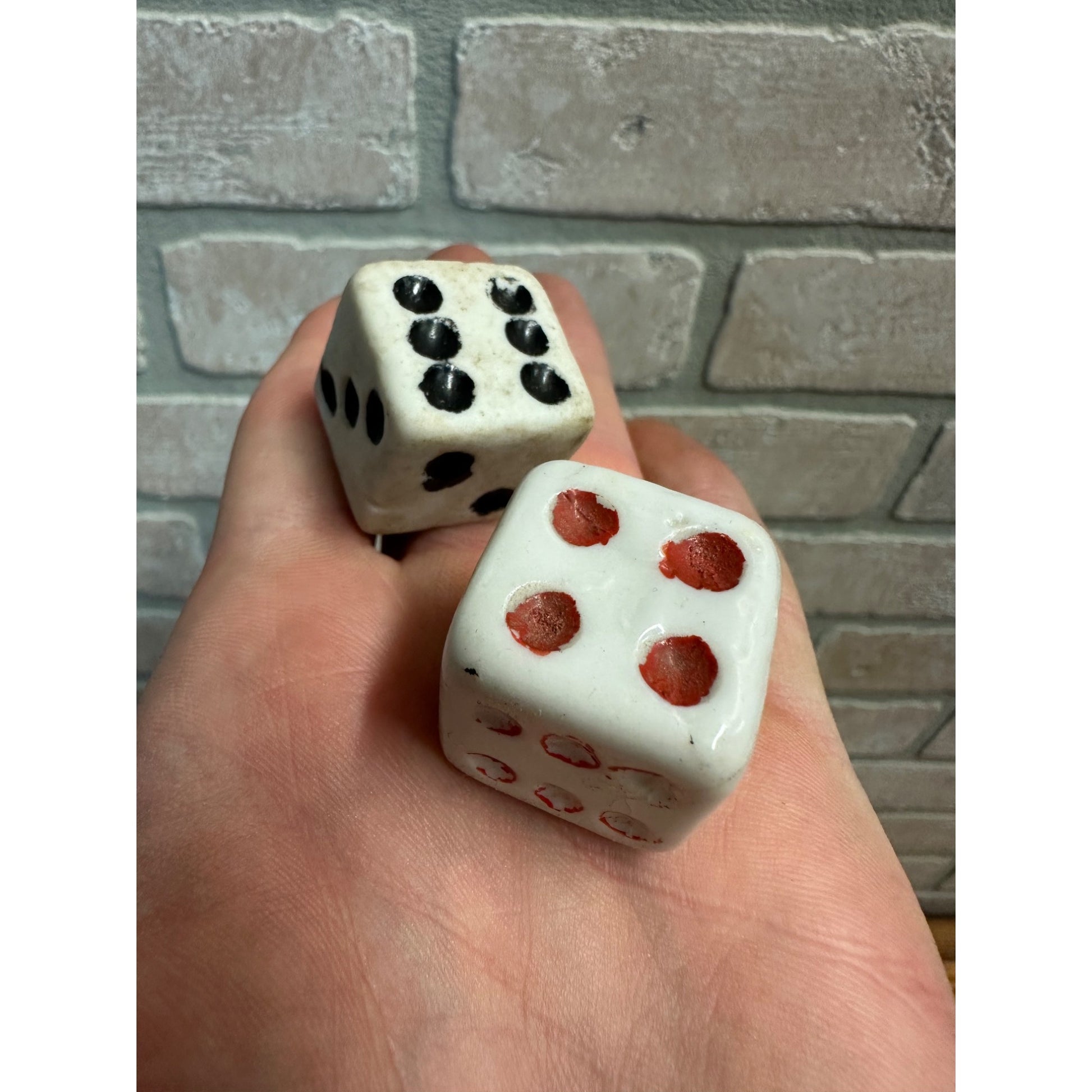 Vintage Pair of Porcleain or Bisque Dice - Made in Japan - 1" Square
