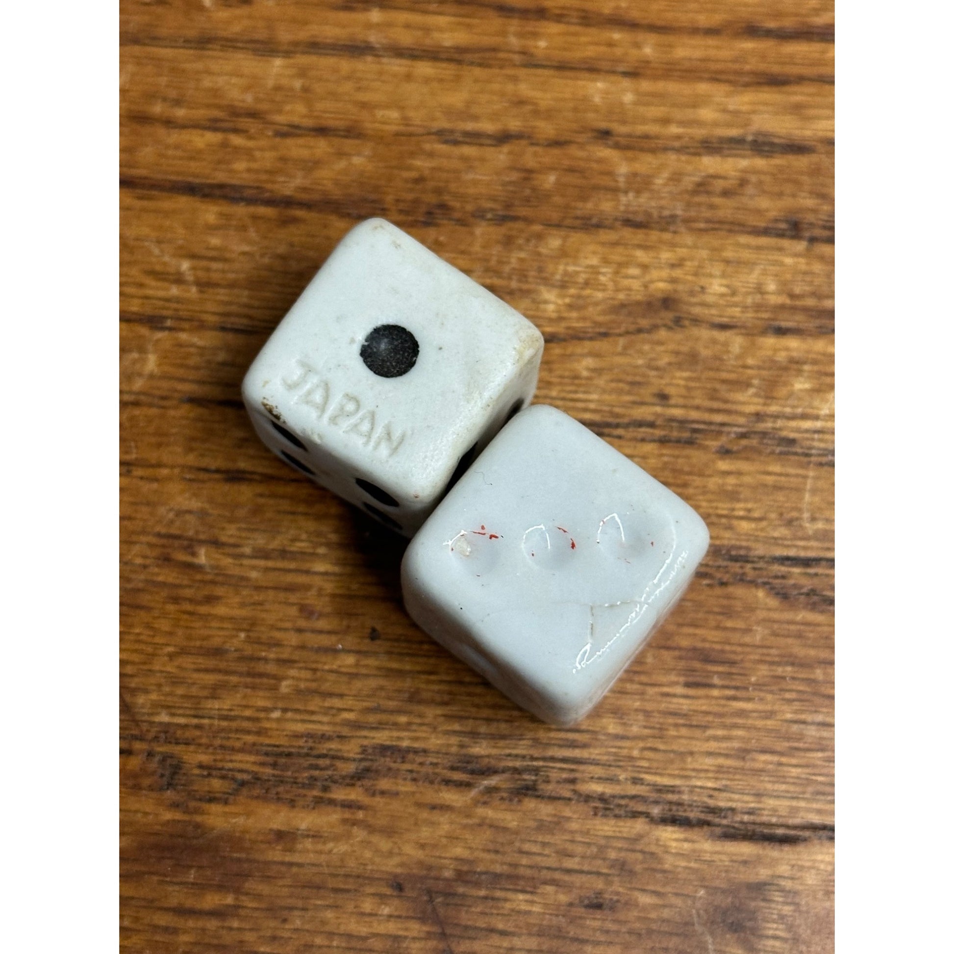 Vintage Pair of Porcleain or Bisque Dice - Made in Japan - 1" Square