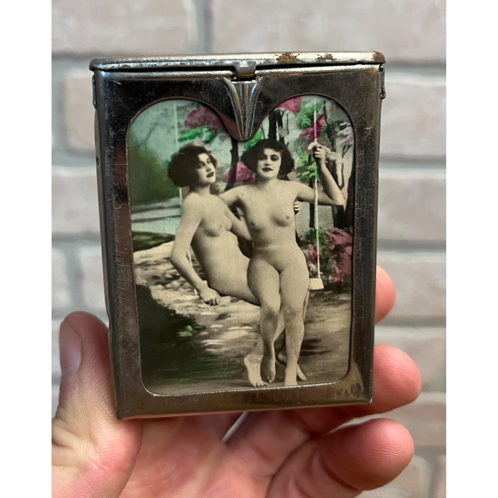 Vintage Early 1900s Cigarette Pack Case Holder Risque Women Art Deco Nouveau
