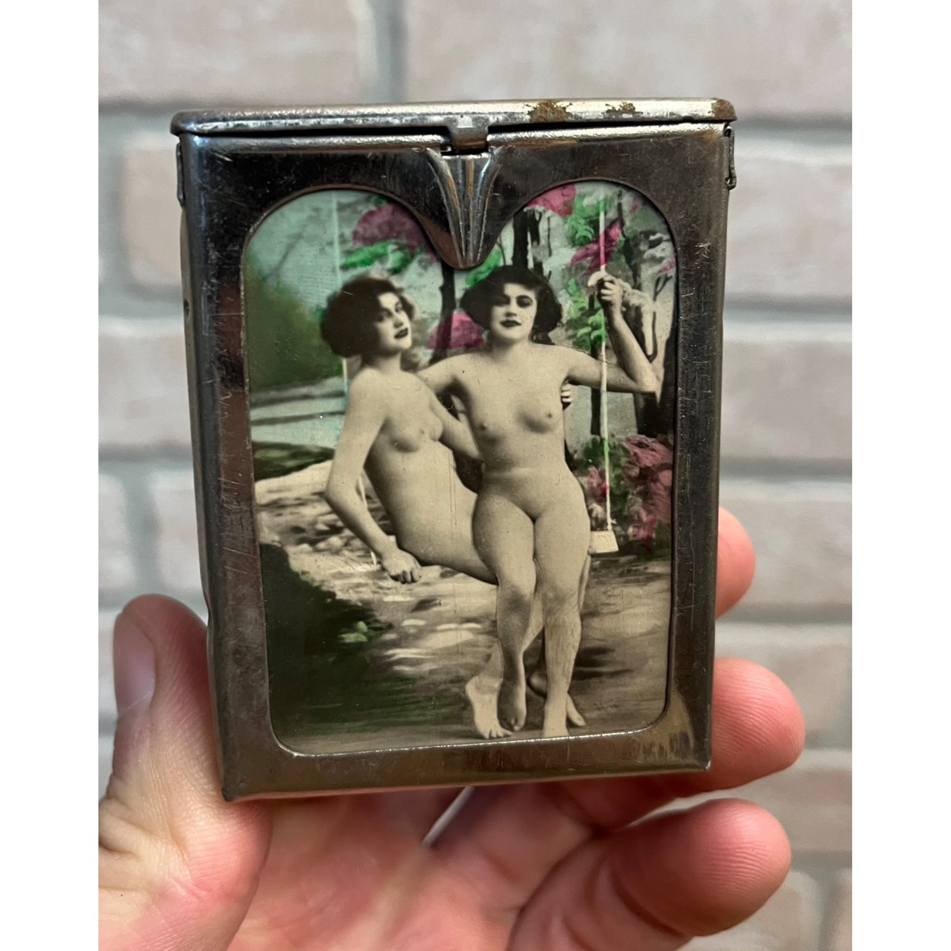 Vintage Early 1900s Cigarette Pack Case Holder Risque Women Art Deco Nouveau