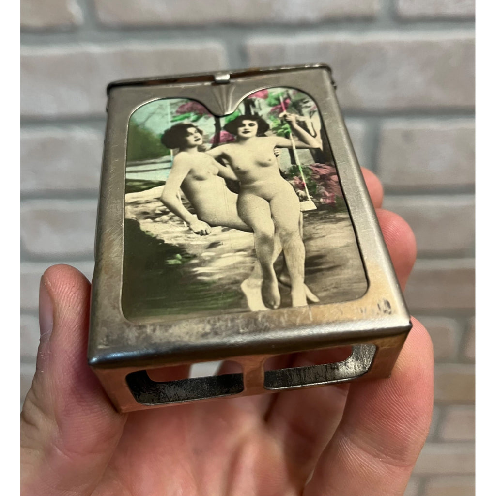 Vintage Early 1900s Cigarette Pack Case Holder Risque Women Art Deco Nouveau