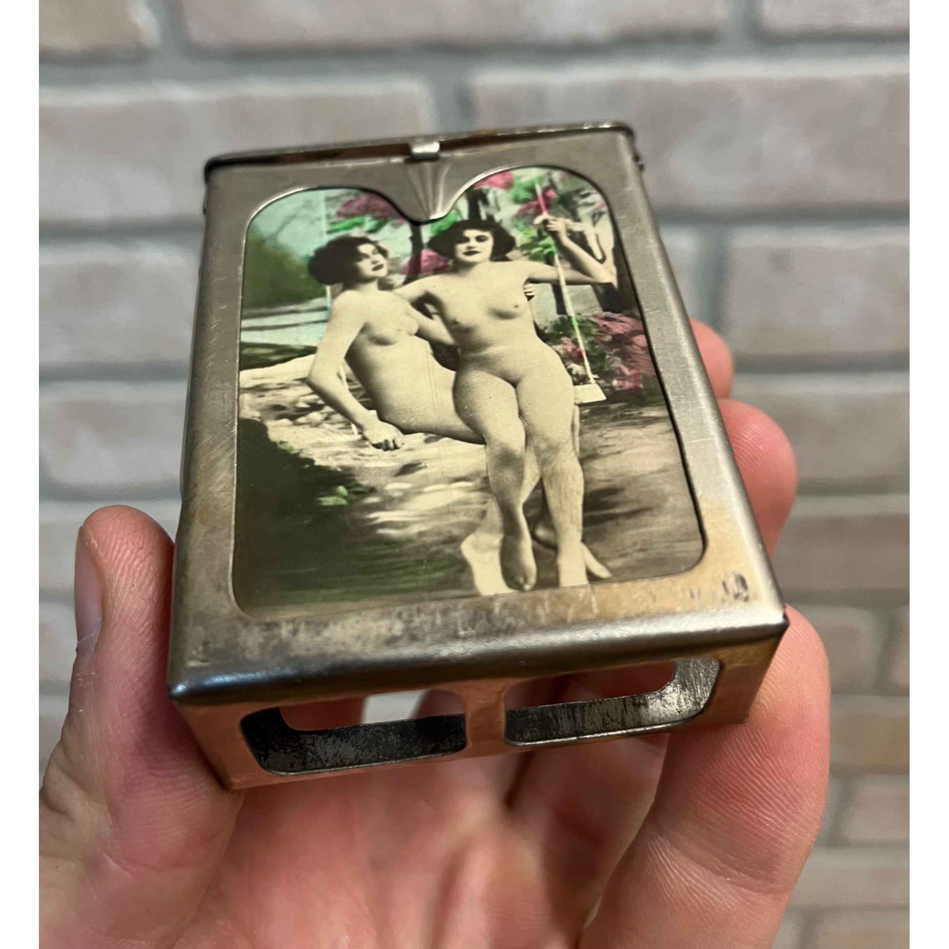 Vintage Early 1900s Cigarette Pack Case Holder Risque Women Art Deco Nouveau