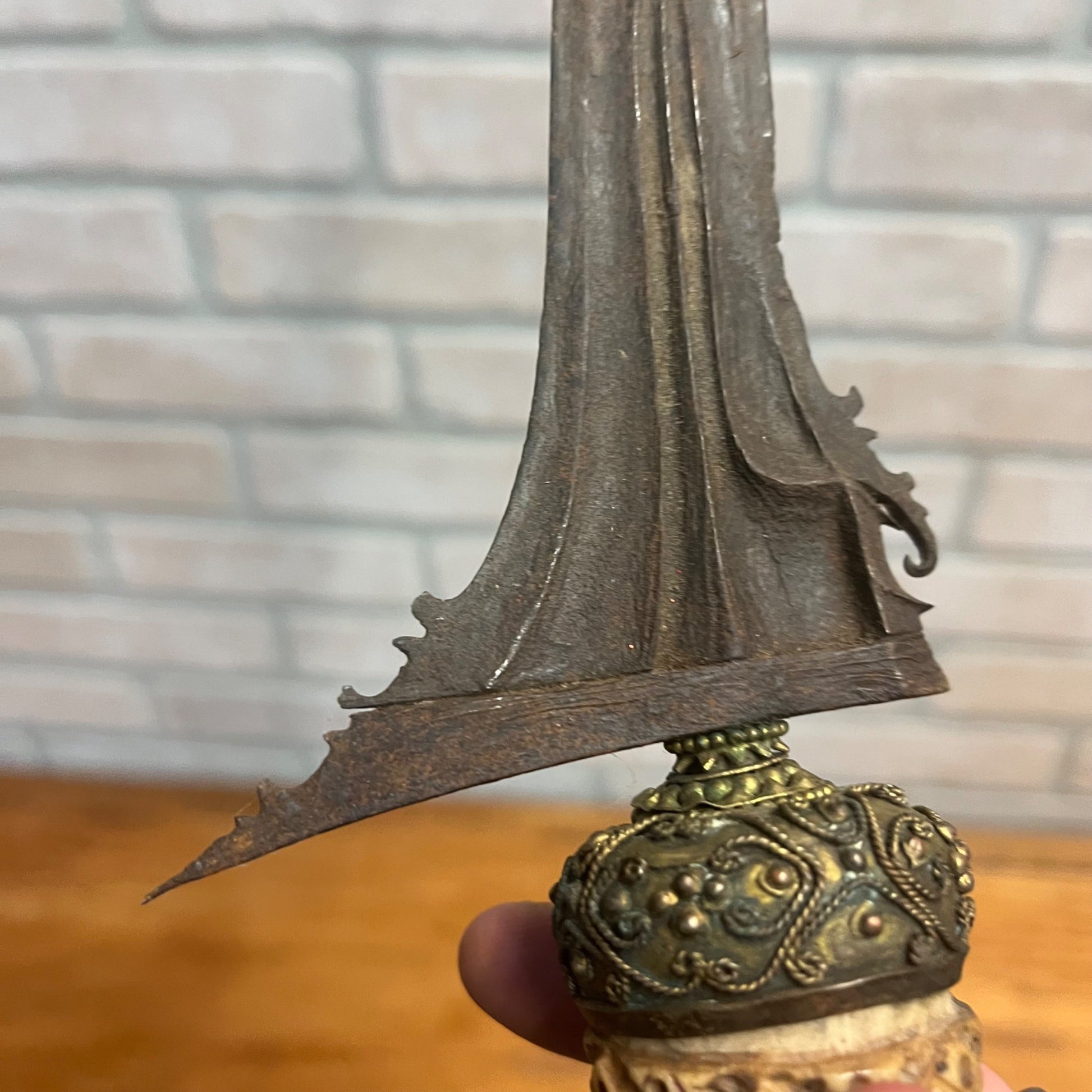 Antique Indonesian Javanese Kris Dagger Serpentine Blade Hand Carved Sheath 18"