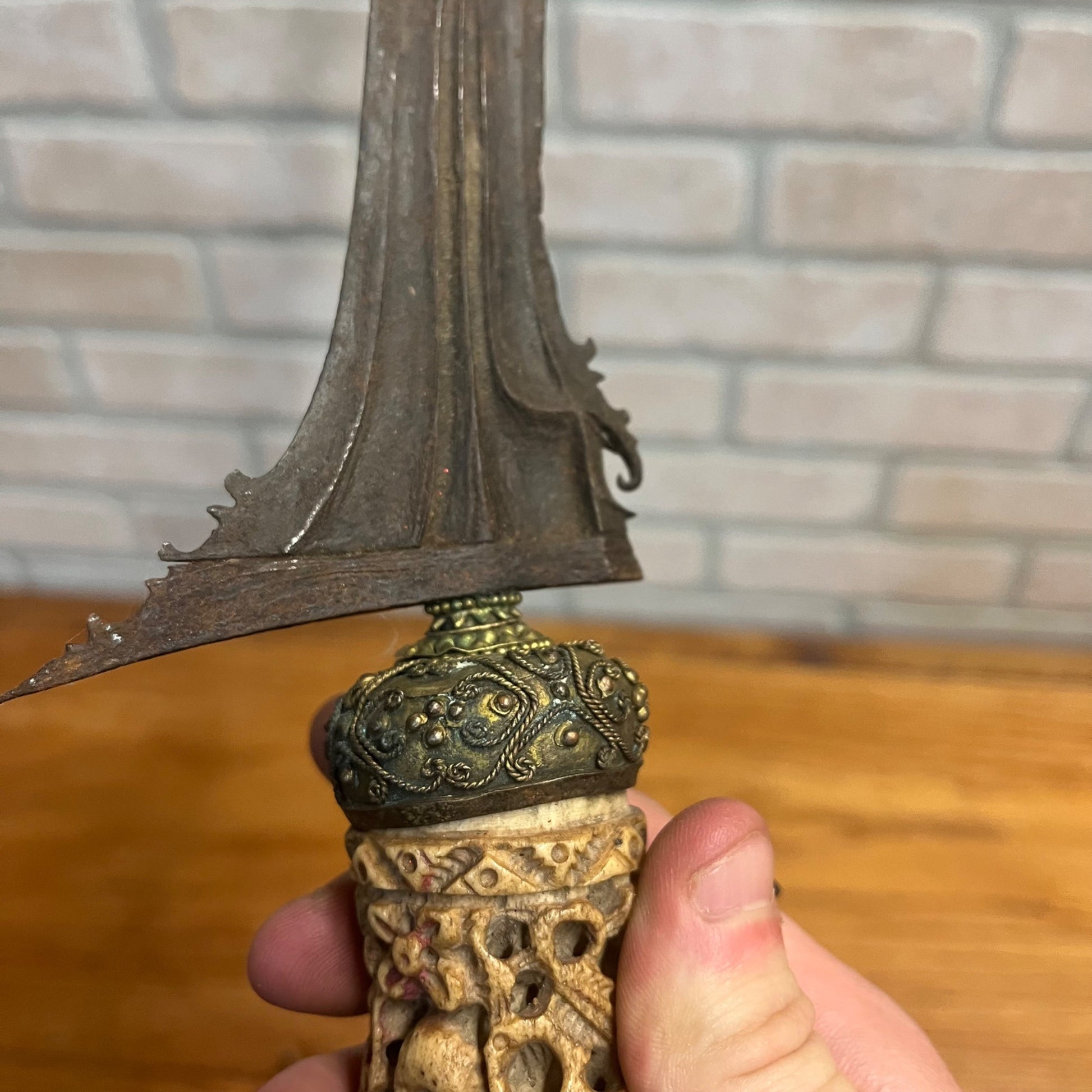 Antique Indonesian Javanese Kris Dagger Serpentine Blade Hand Carved Sheath 18"