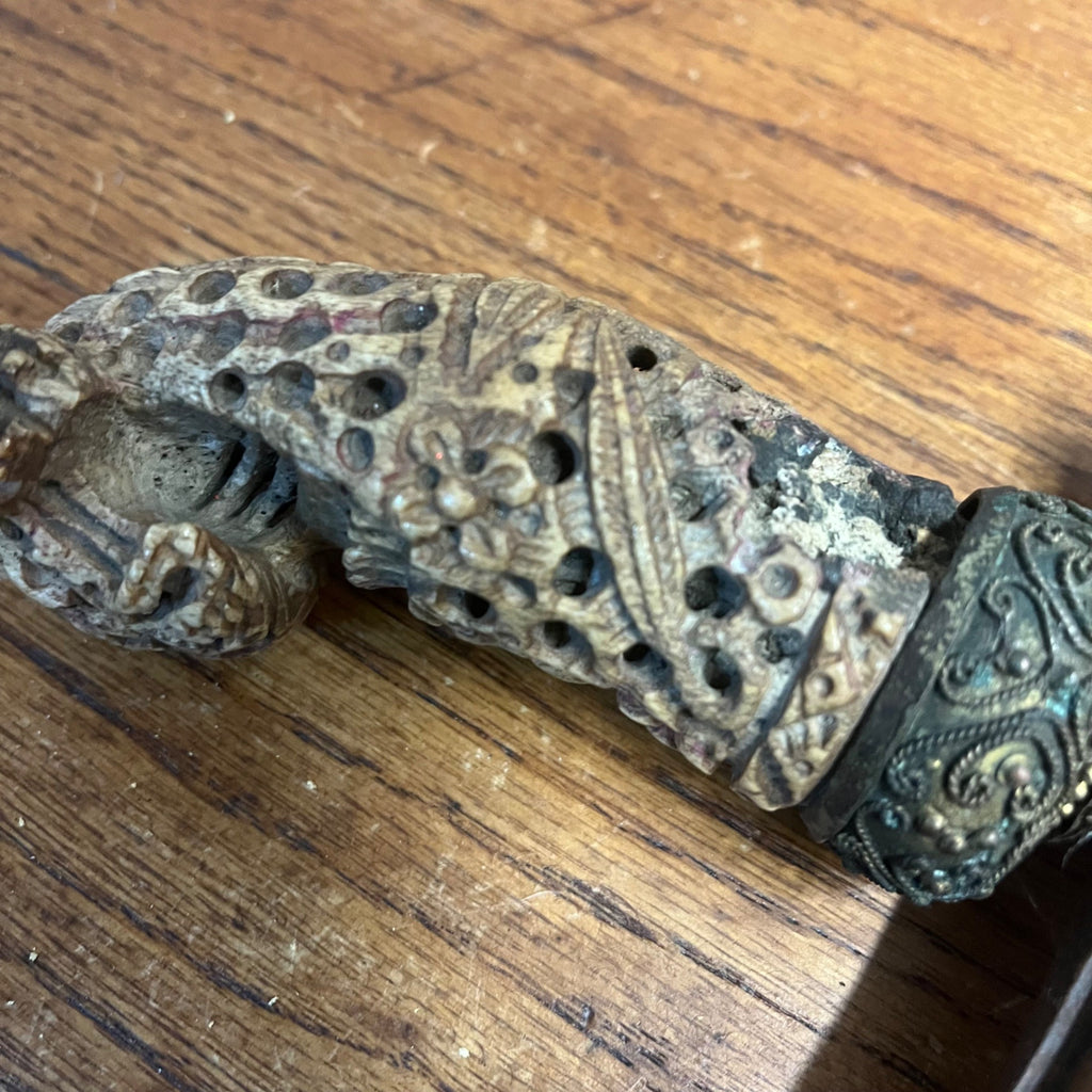 Antique Indonesian Javanese Kris Dagger Serpentine Blade Hand Carved Sheath 18"