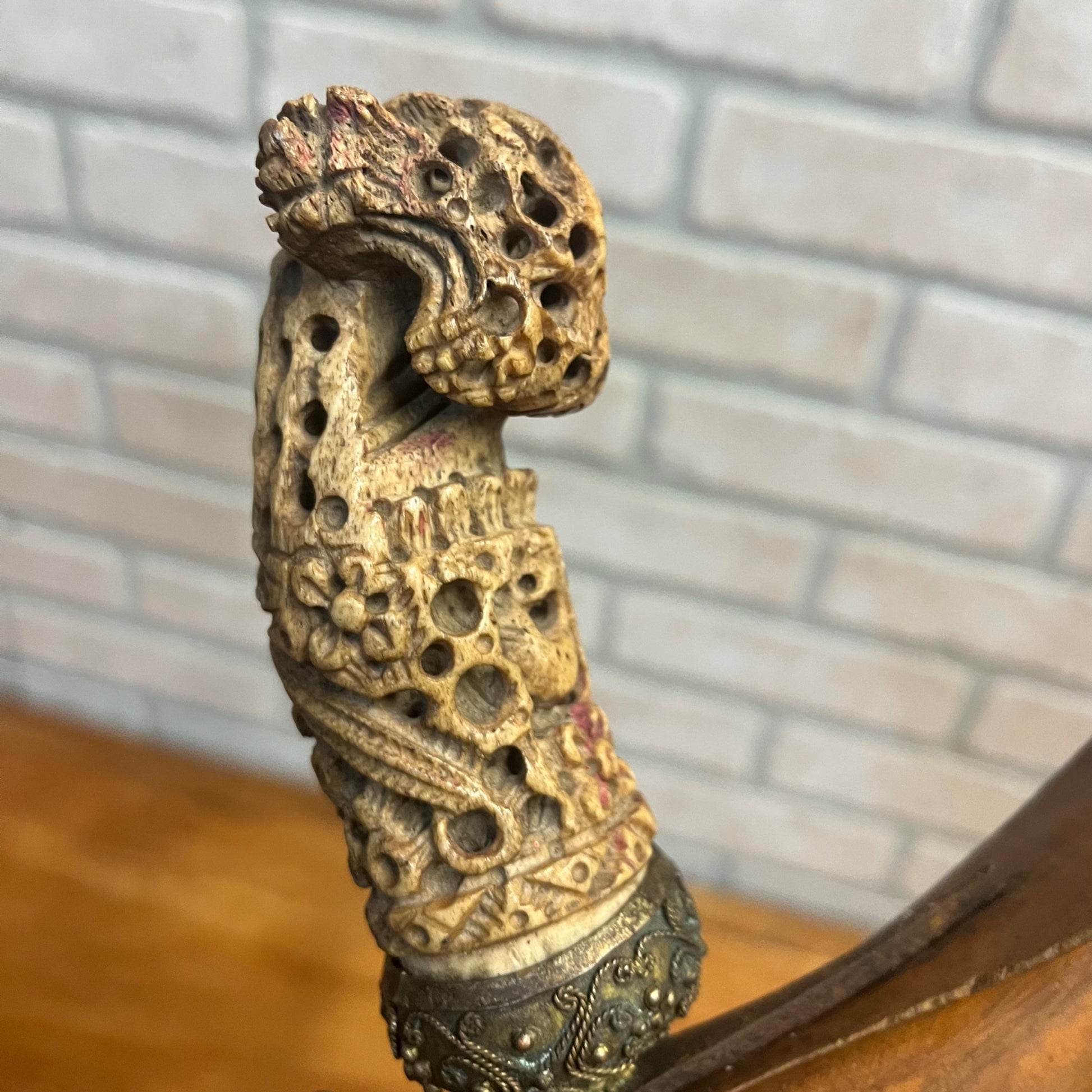 Antique Indonesian Javanese Kris Dagger Serpentine Blade Hand Carved Sheath 18"
