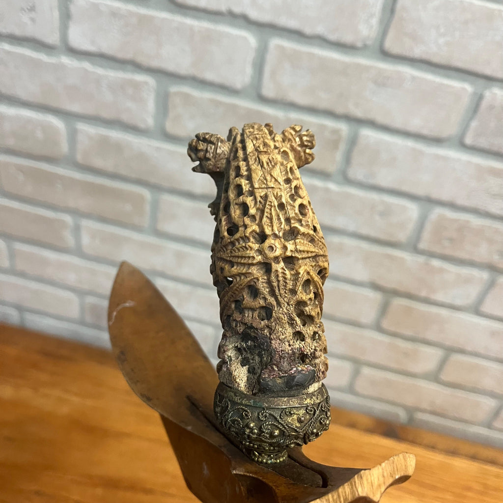 Antique Indonesian Javanese Kris Dagger Serpentine Blade Hand Carved Sheath 18"
