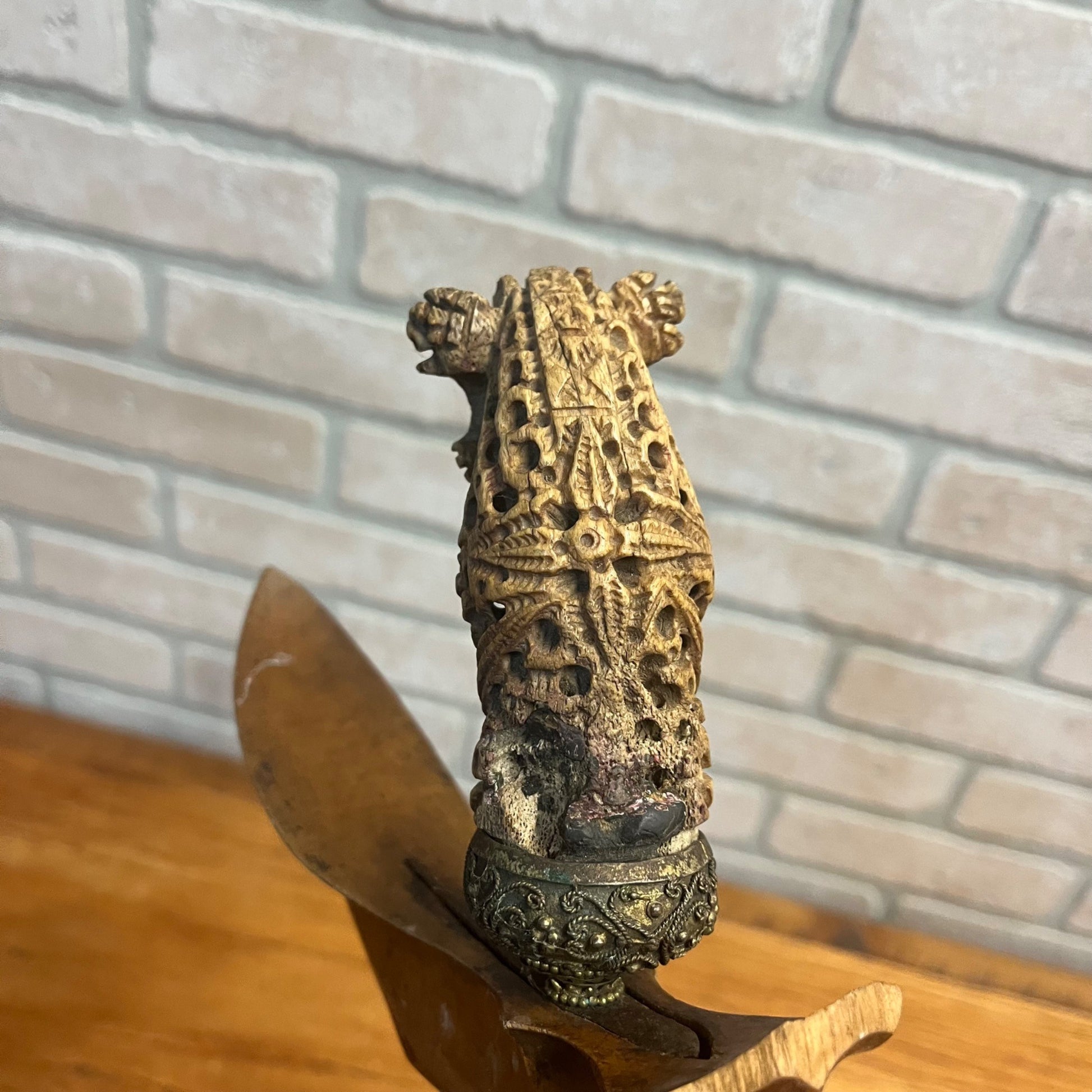 Antique Indonesian Javanese Kris Dagger Serpentine Blade Hand Carved Sheath 18"
