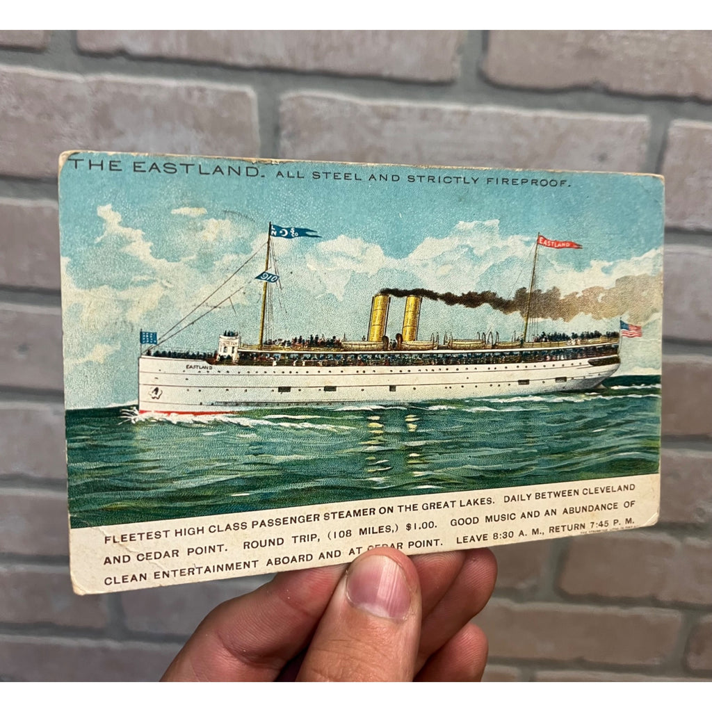Postcard The Eastland Steamer Ship Great Lakes Michigan Passenger Boat Stats