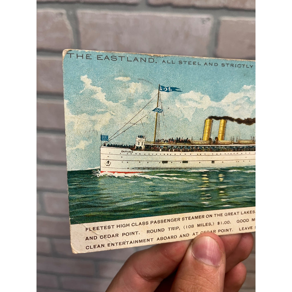 Postcard The Eastland Steamer Ship Great Lakes Michigan Passenger Boat Stats