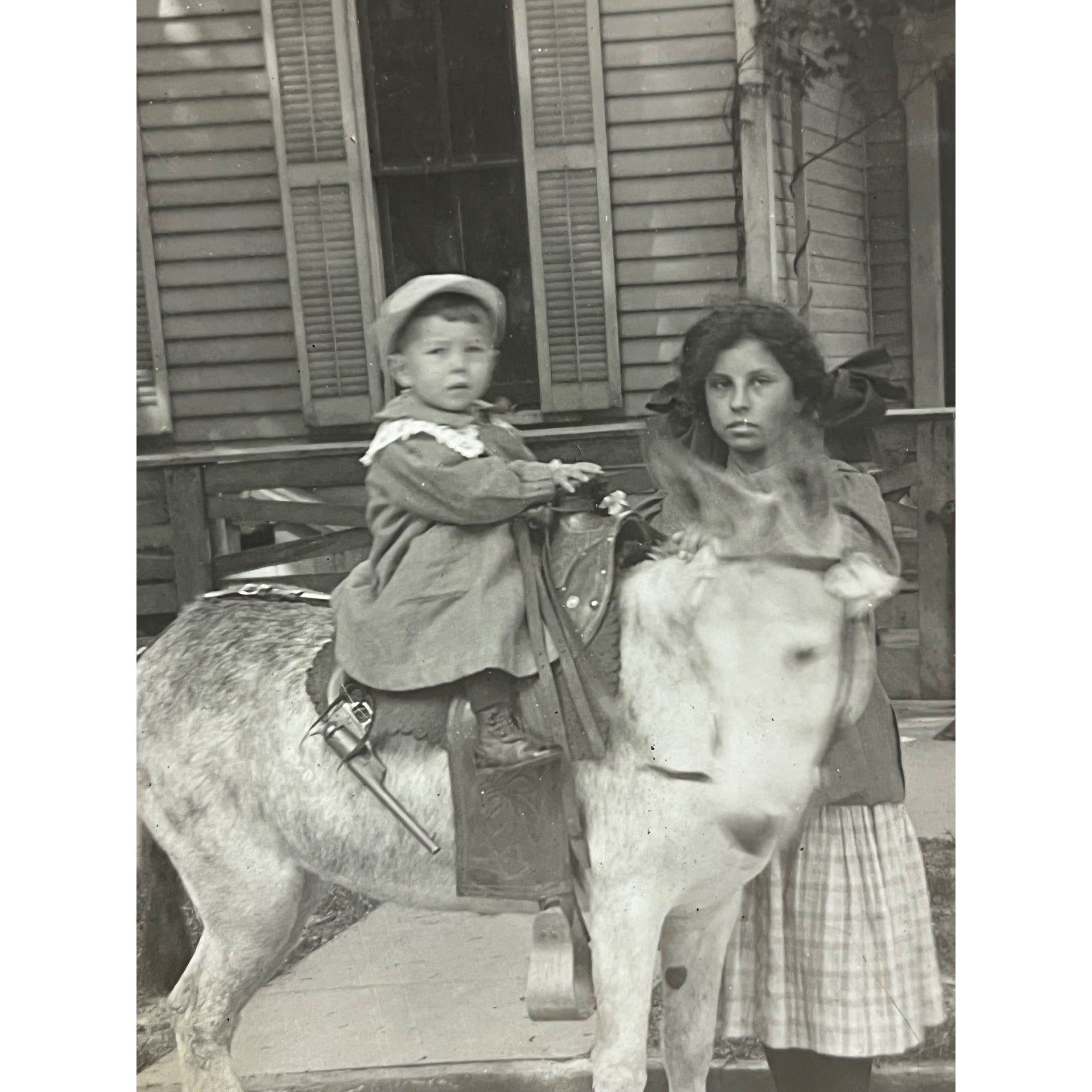Young Child Riding Donkey Mule Cap Gun Toy RPPC Real Photo Postcard