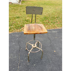 Vintage Wood & Metal Adjustable Hobbyist Workbench Stool Seat Chair + Backrest