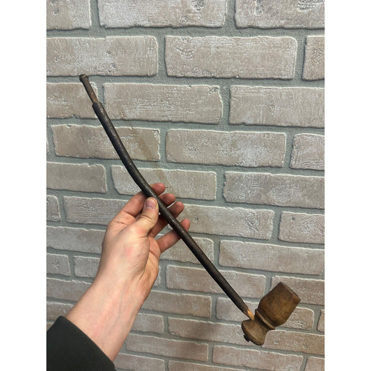 Vintage Early 1900s Hand Carved Wooden Stick Wood 17" Smoking Pipe