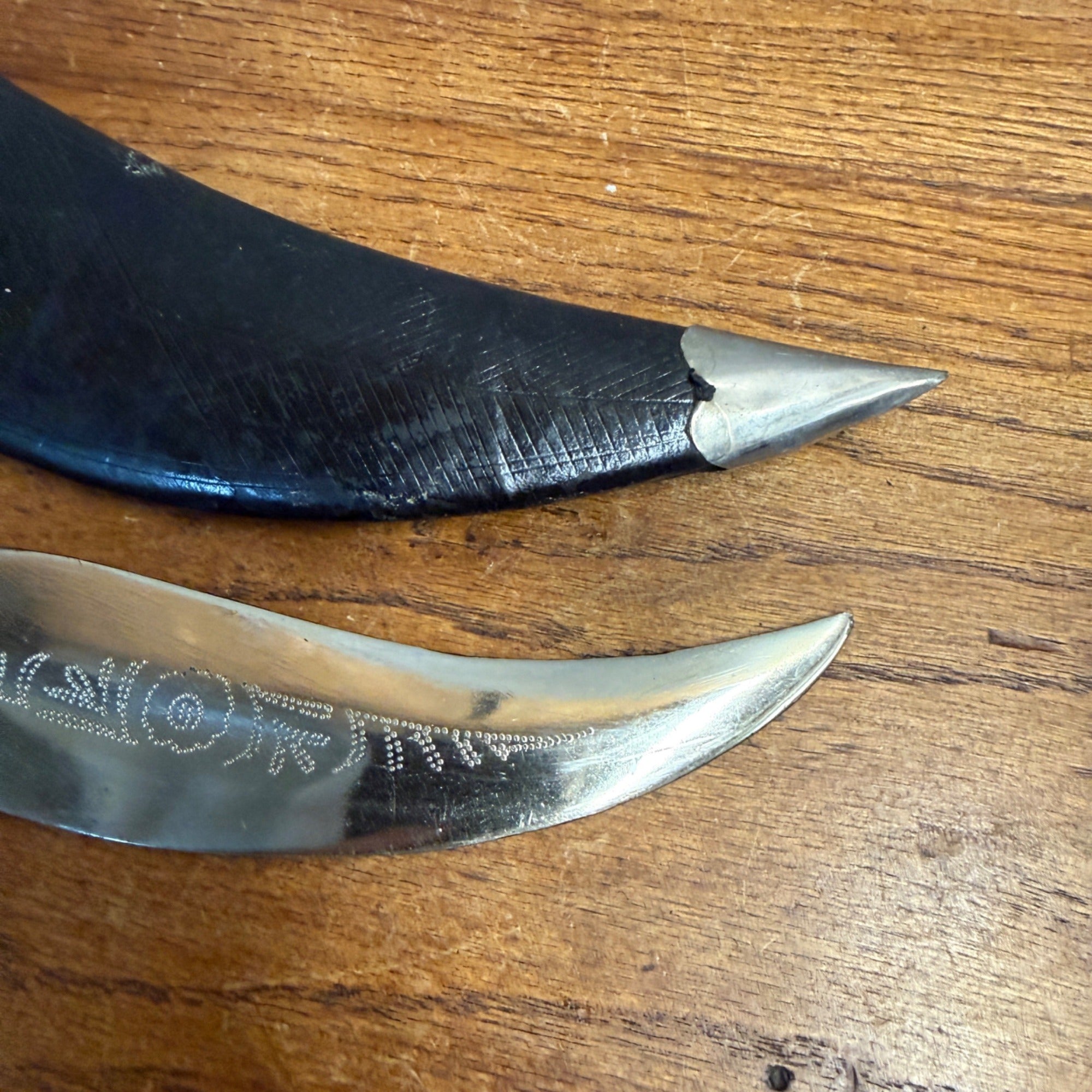 Vintage India Curved Kukri Style Knife Dagger Etched Blade w/ Sheath Ornate