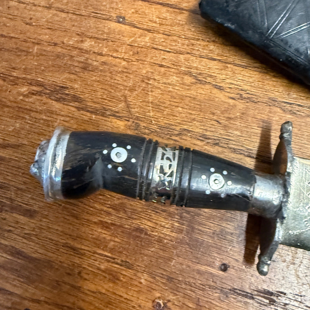 Vintage India Curved Kukri Style Knife Dagger Etched Blade w/ Sheath Ornate