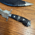 Vintage India Curved Kukri Style Knife Dagger Etched Blade w/ Sheath Ornate