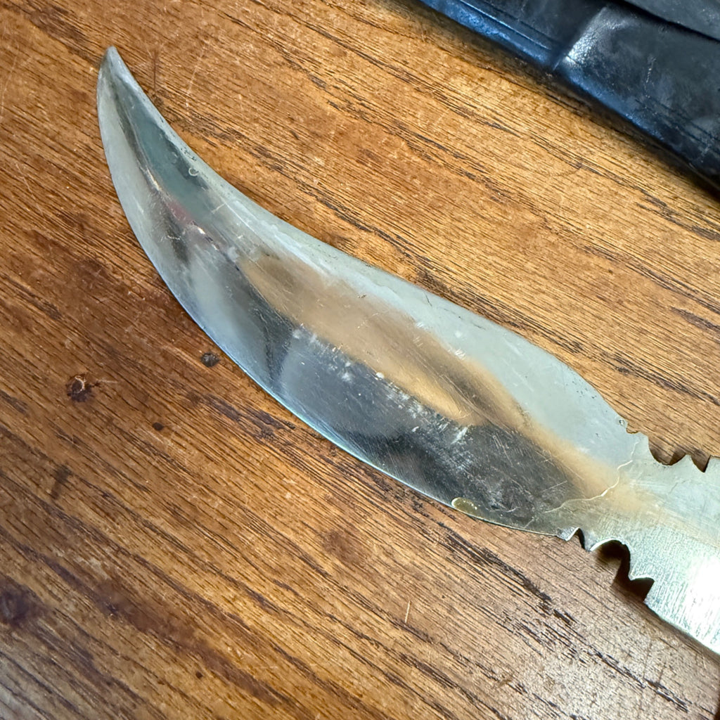 Vintage India Curved Kukri Style Knife Dagger Etched Blade w/ Sheath Ornate