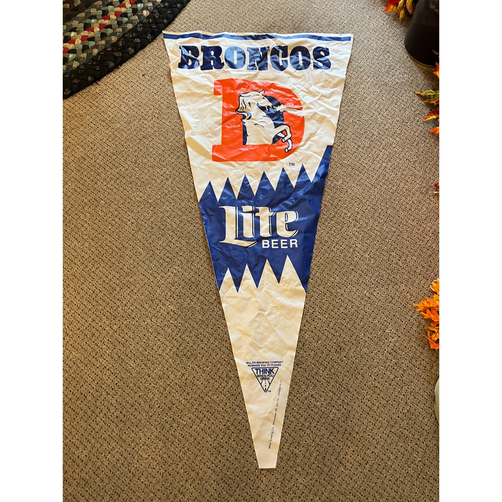 Vintage 1990s Miller Lite Beer Denver Broncos Bar NFL Pennant Flag Banner