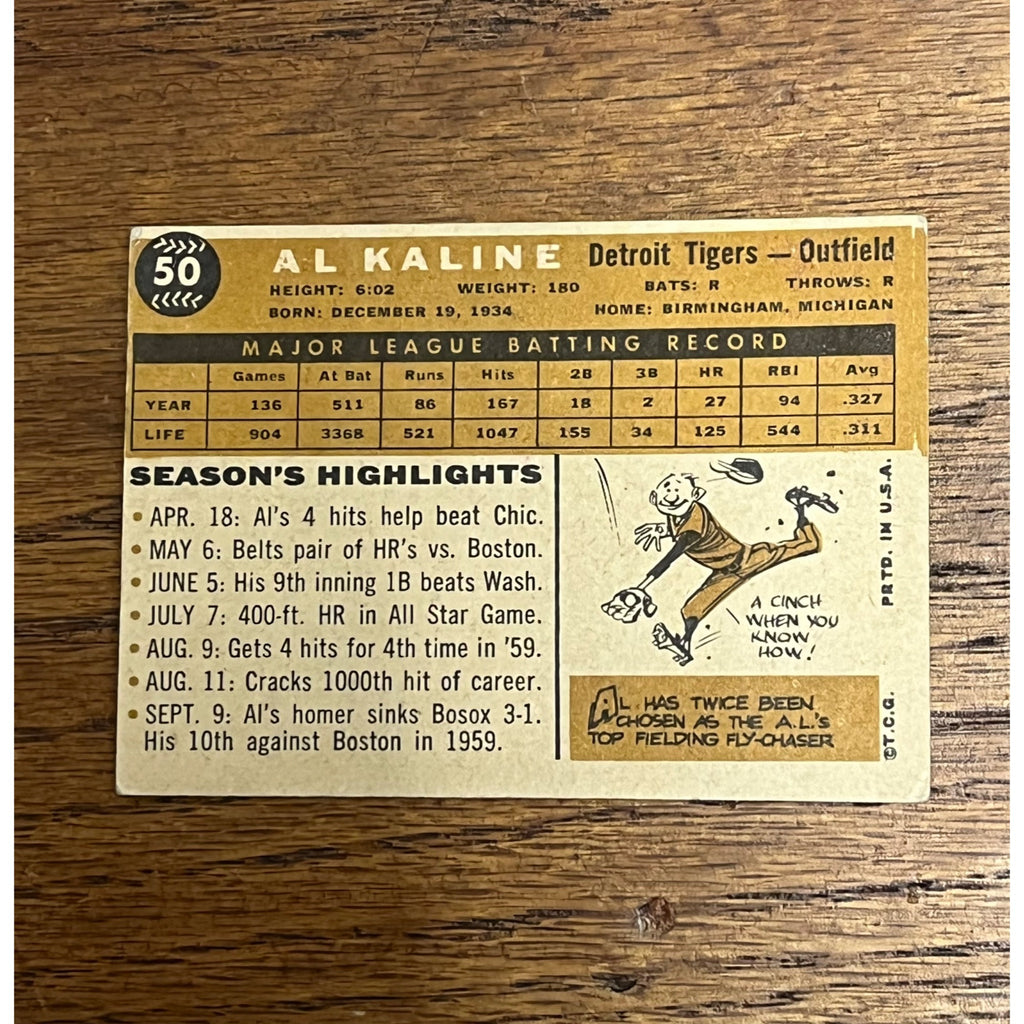 1960 Topps Baseball Al Kaline Detroit Tigers #50 - Good