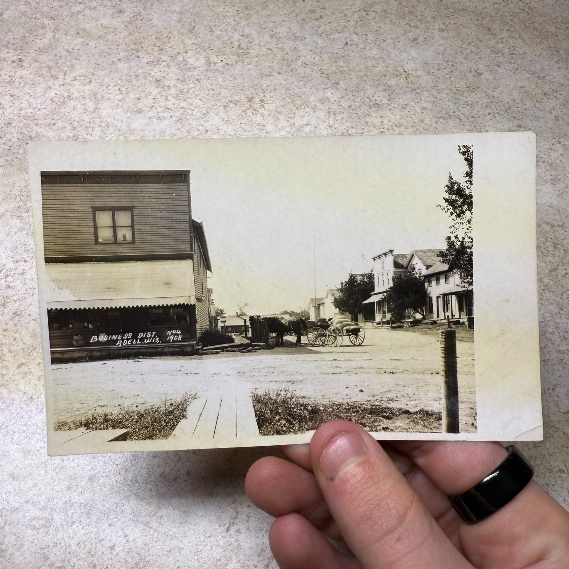 RPPC Adell Wis Business District 1908 Postcard 1912 postmark
