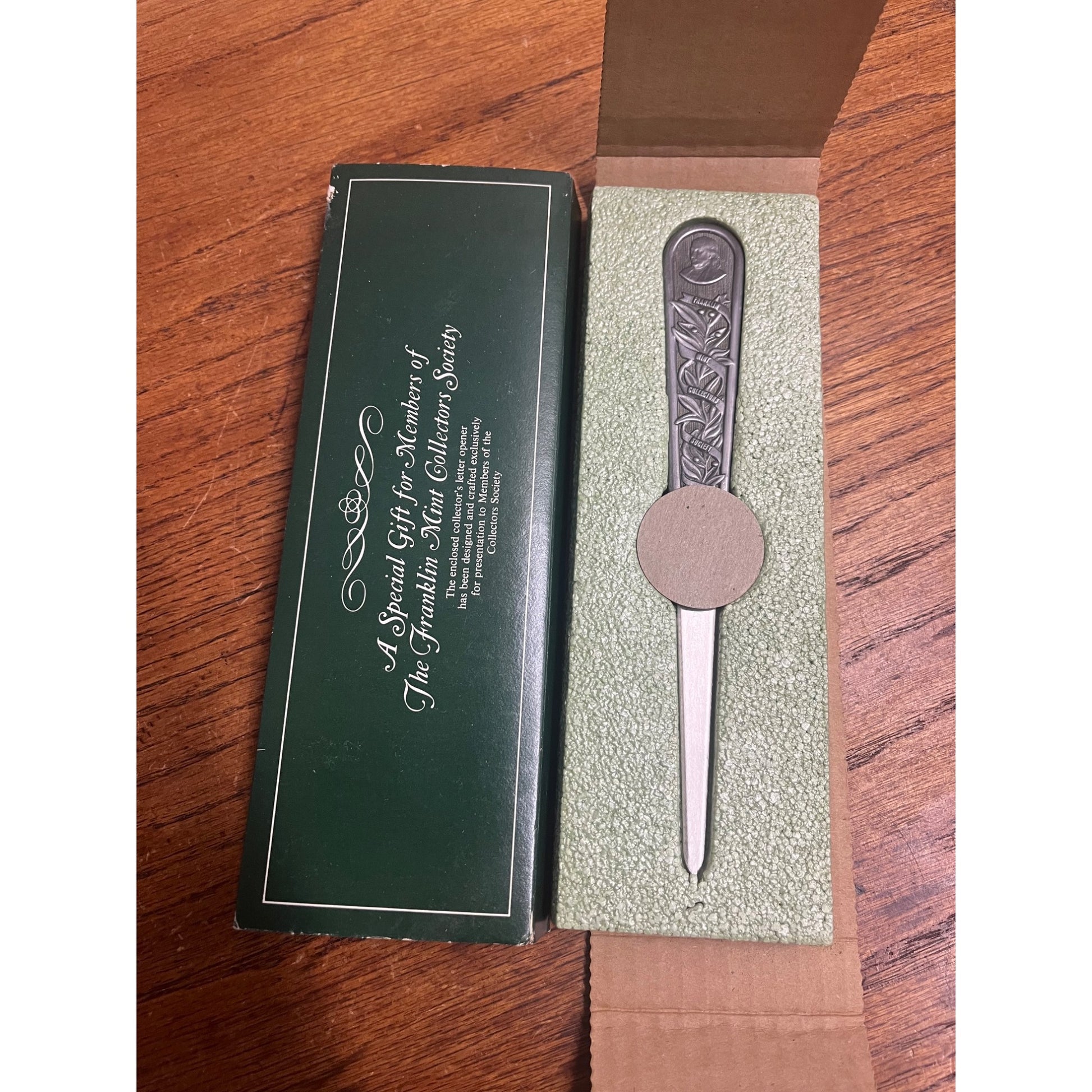 The Franklin Mint Collectors Society Letter Opener Heavy Pewter Ben Franklin
