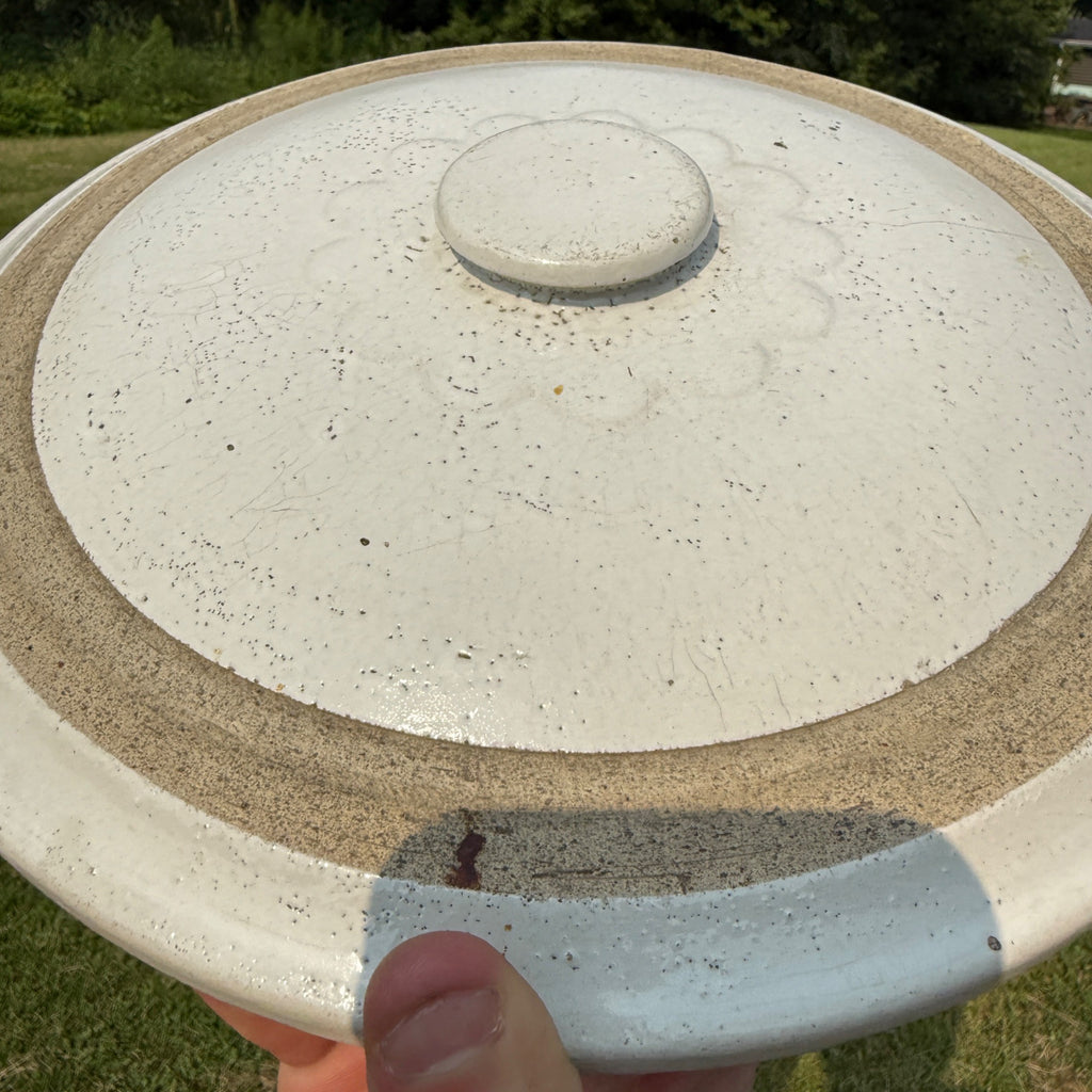 ANTIQUE 11 1/2" STONEWARE CROCK LID Button RED WING #4 Daisy Petals 4 Gallon