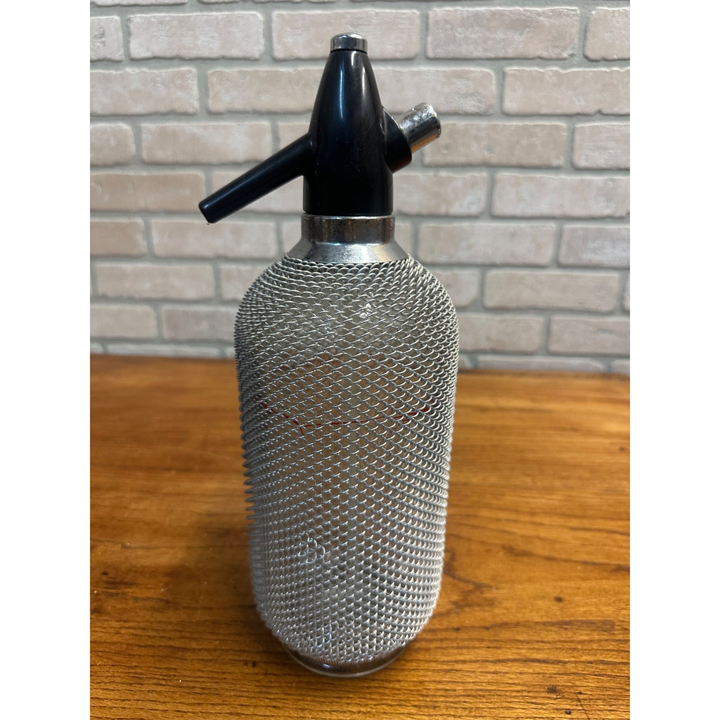 Vintage Art Deco 1940s Soda Siphon Seltzer Bottle Wire Mesh Barware