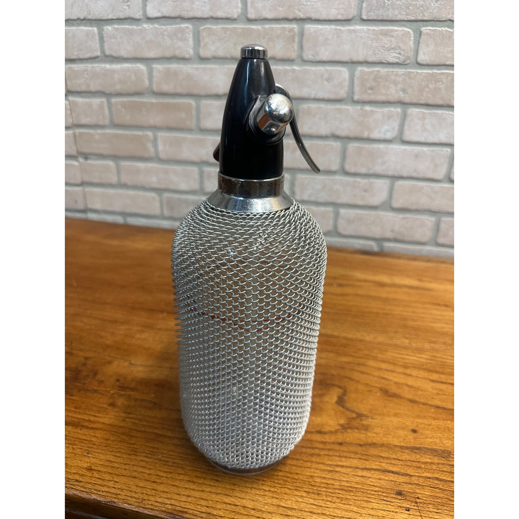 Vintage Art Deco 1940s Soda Siphon Seltzer Bottle Wire Mesh Barware