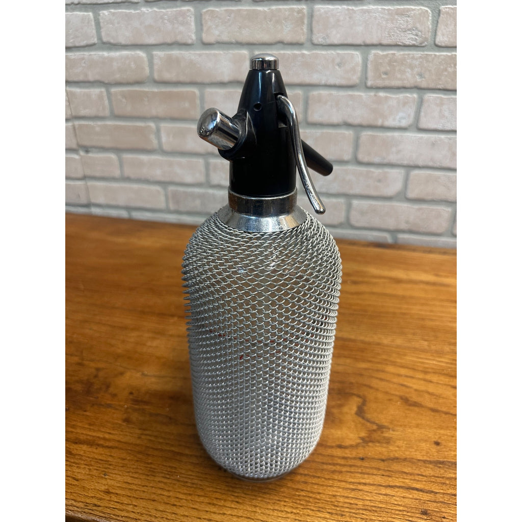 Vintage Art Deco 1940s Soda Siphon Seltzer Bottle Wire Mesh Barware