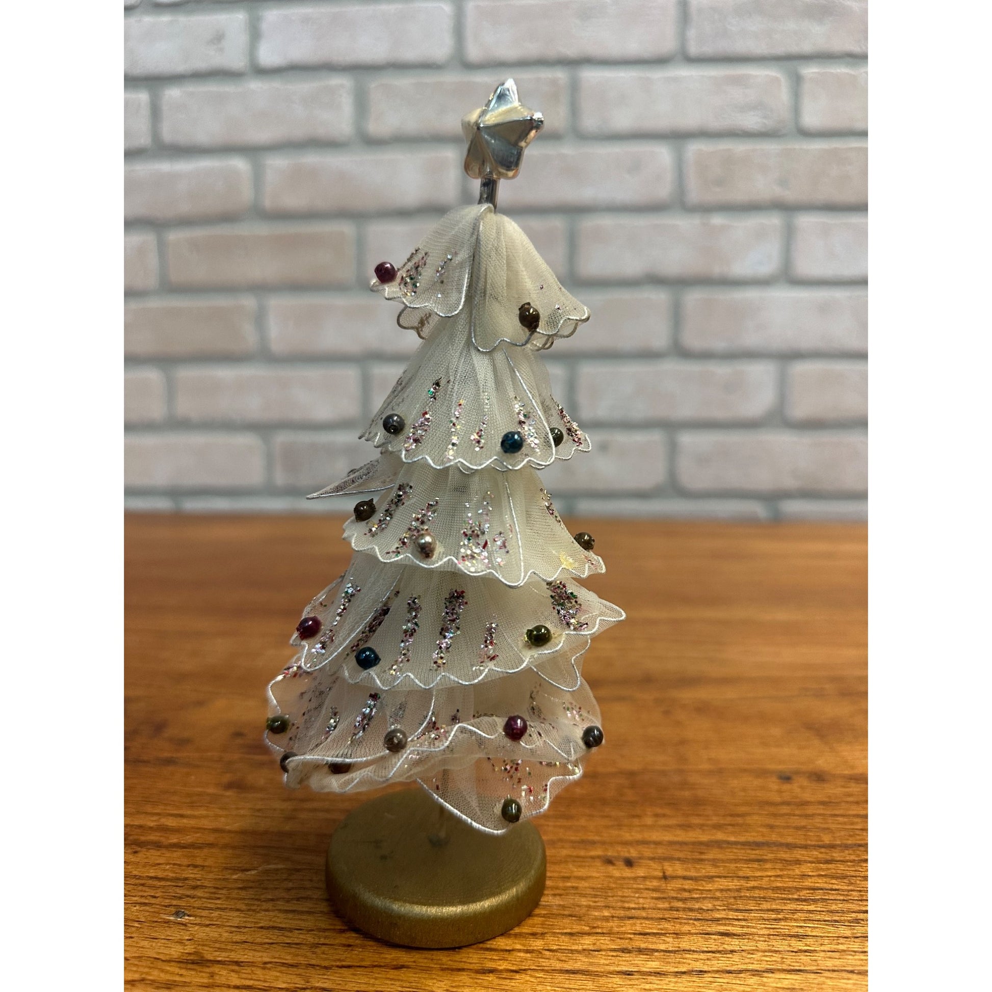 Vintage Tulle Mesh Doll House Mini Glass Ornaments 7.5" Christmas Tree Japan
