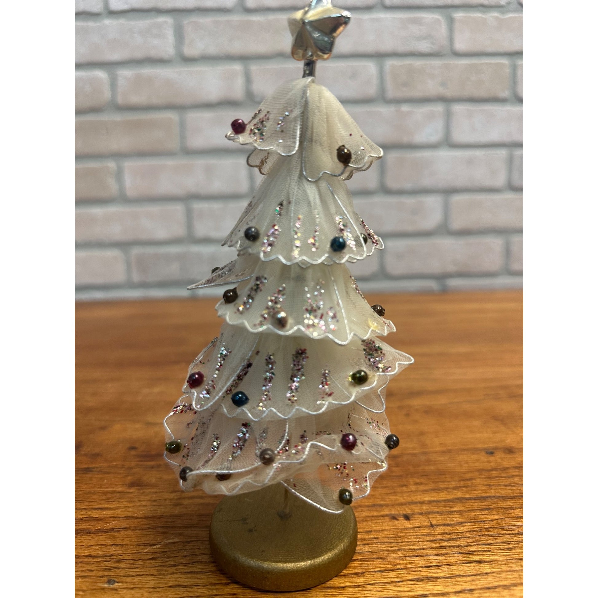 Vintage Tulle Mesh Doll House Mini Glass Ornaments 7.5" Christmas Tree Japan