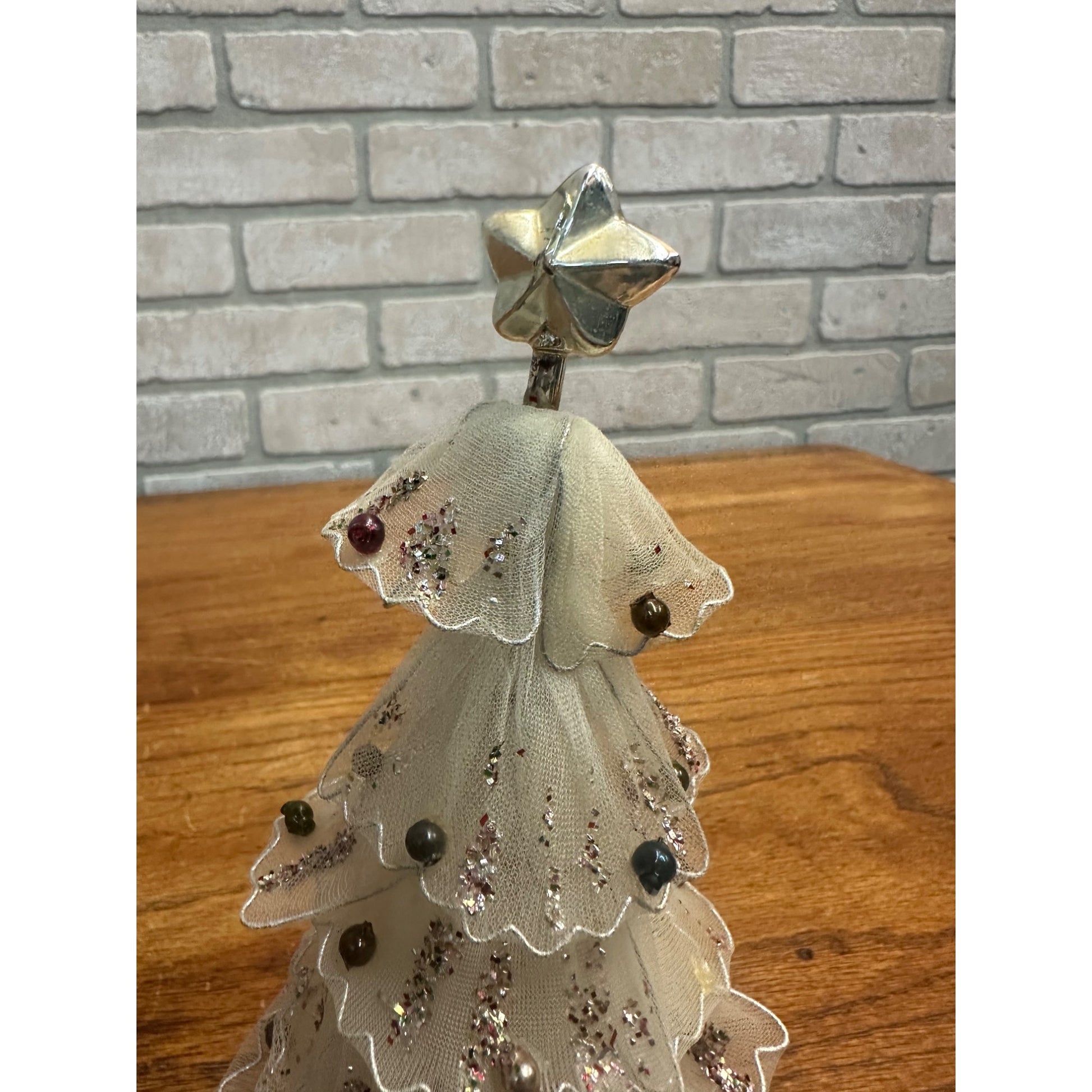 Vintage Tulle Mesh Doll House Mini Glass Ornaments 7.5" Christmas Tree Japan