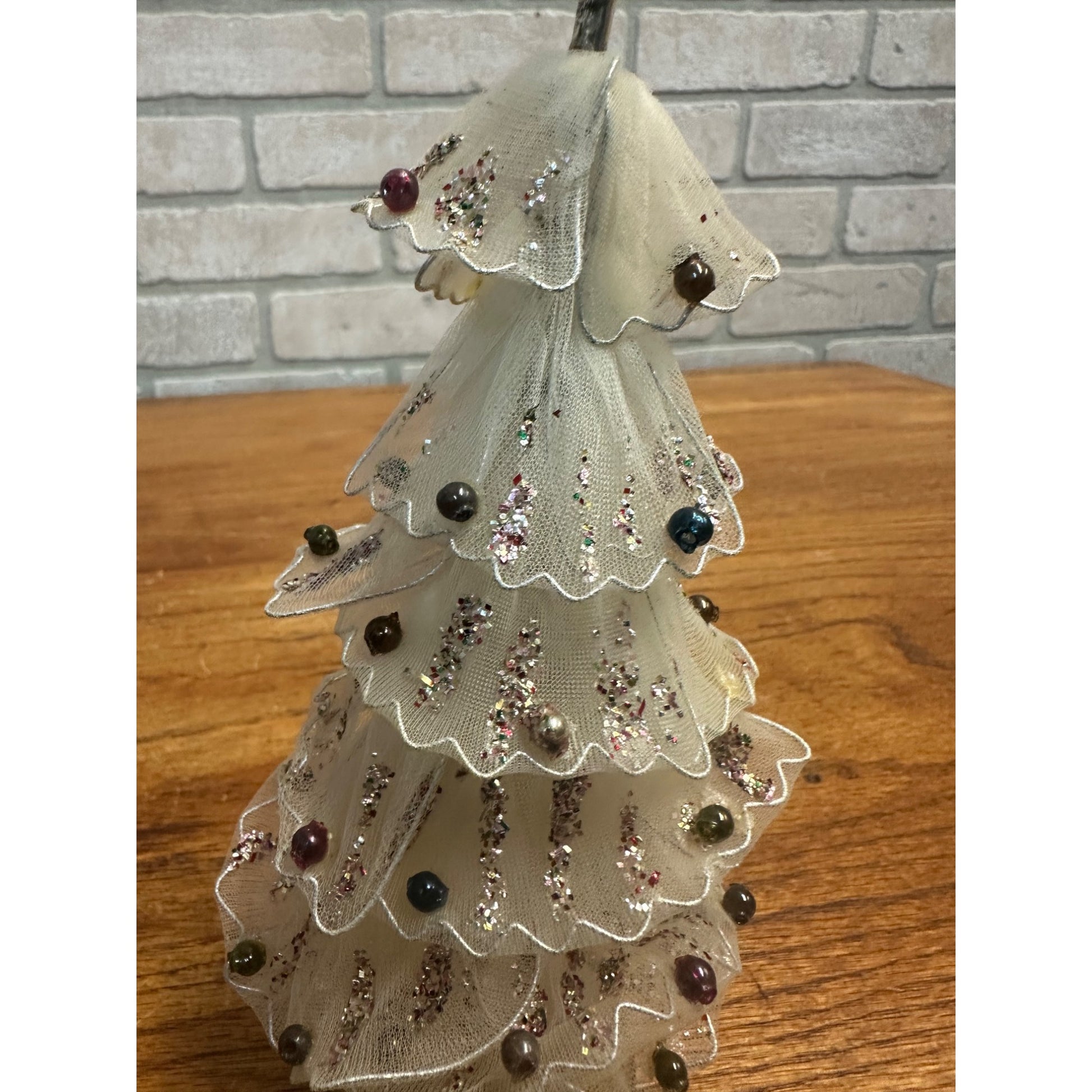 Vintage Tulle Mesh Doll House Mini Glass Ornaments 7.5" Christmas Tree Japan
