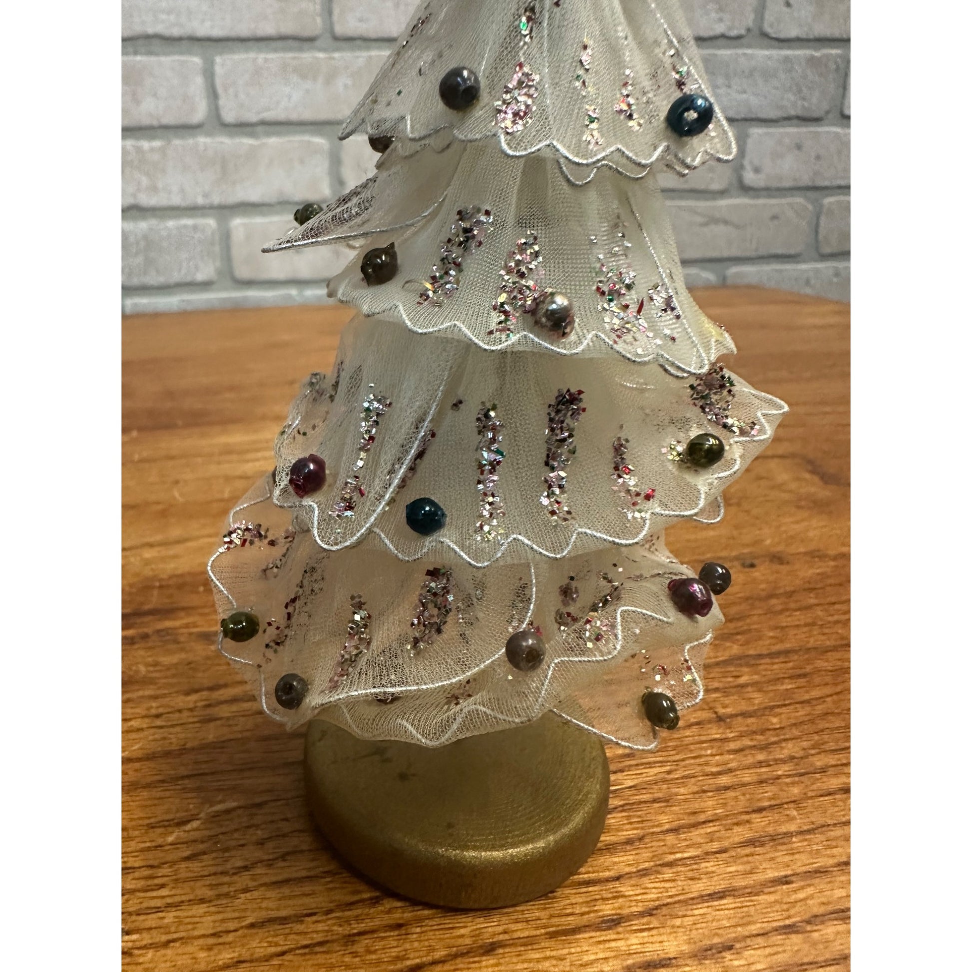 Vintage Tulle Mesh Doll House Mini Glass Ornaments 7.5" Christmas Tree Japan