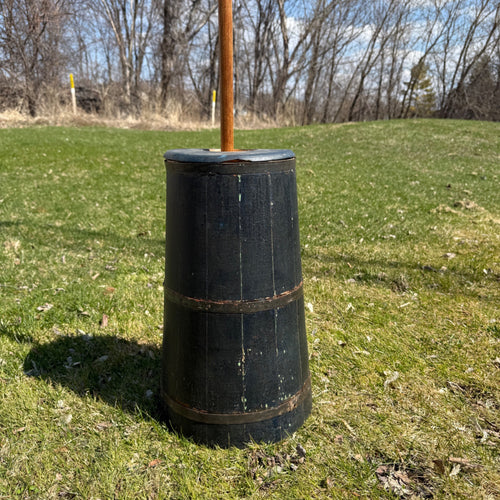 Antique Primitive Wooden Butter Churn Farmhouse Black Dark Blue