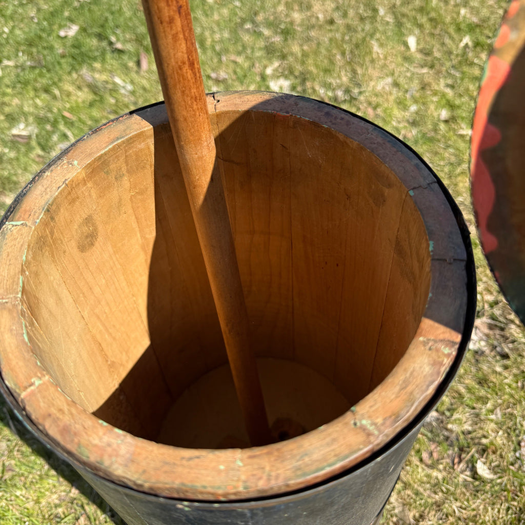 Antique Primitive Wooden Butter Churn Farmhouse Black Dark Blue