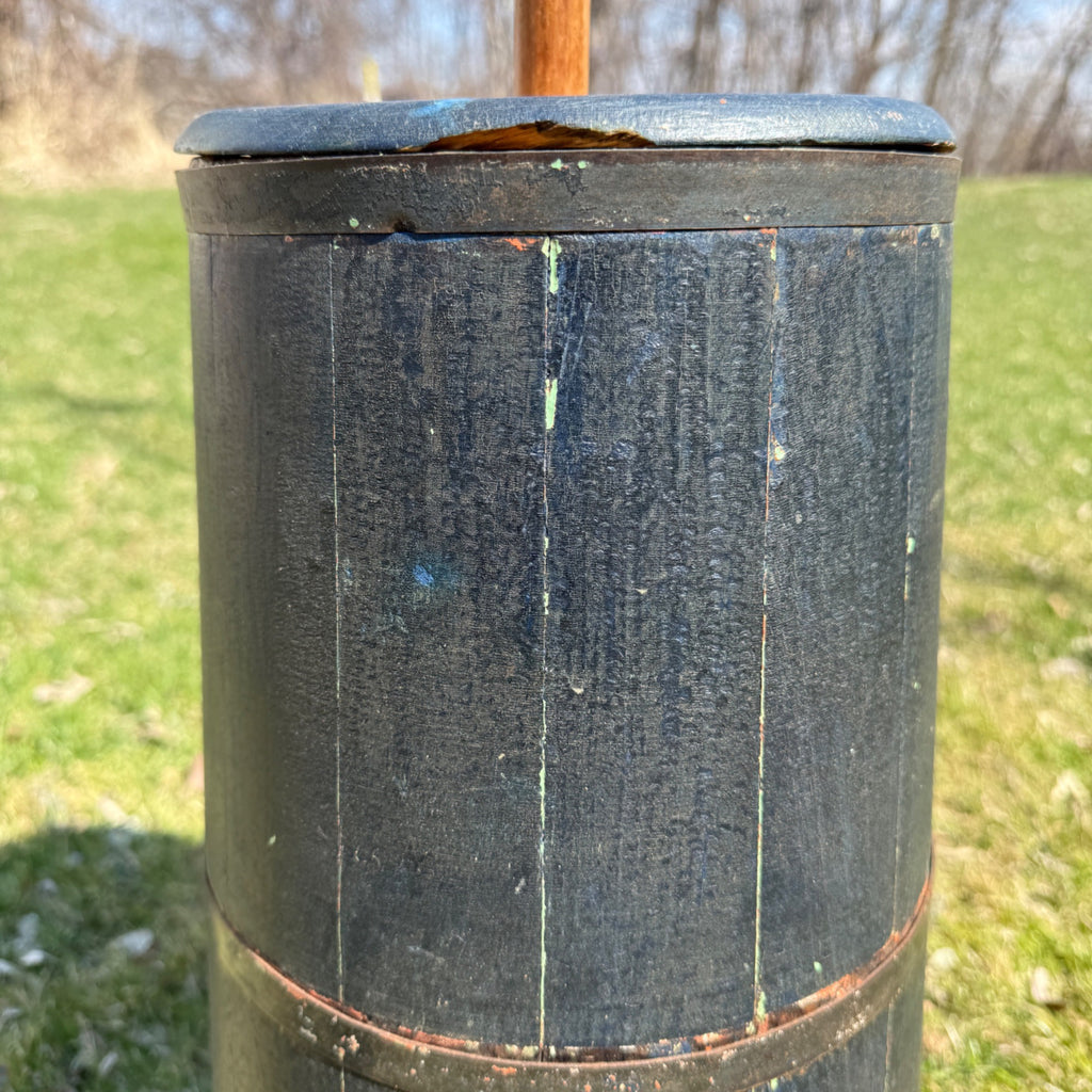 Antique Primitive Wooden Butter Churn Farmhouse Black Dark Blue