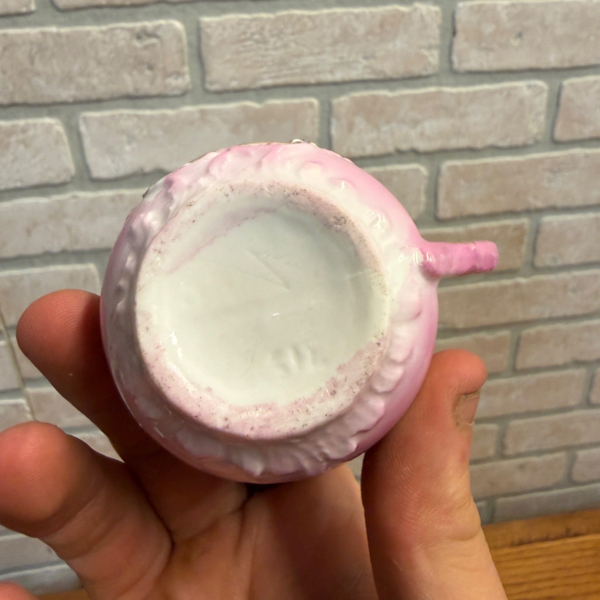 Antique Pink Porcelain Demitasse Cup & Saucer With Hand-Painted Child Portrait