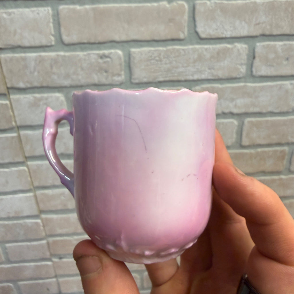 Antique Pink Porcelain Demitasse Cup & Saucer With Hand-Painted Child Portrait