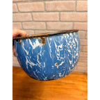 Antique Vintage Enamelware Blue White Swirl Bowl 8" Planter Farmhouse Rustic
