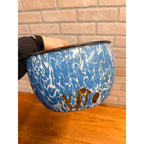 Antique Vintage Enamelware Blue White Swirl Bowl 8" Planter Farmhouse Rustic